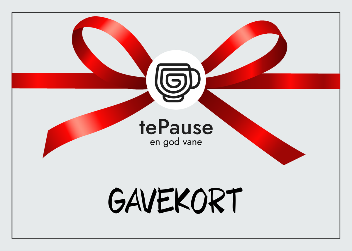 tePause gavekort med rødt bånd og logo