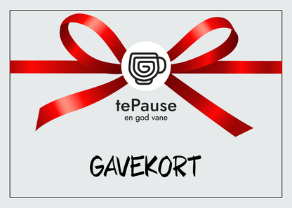 tePause gavekort med rødt bånd og logo